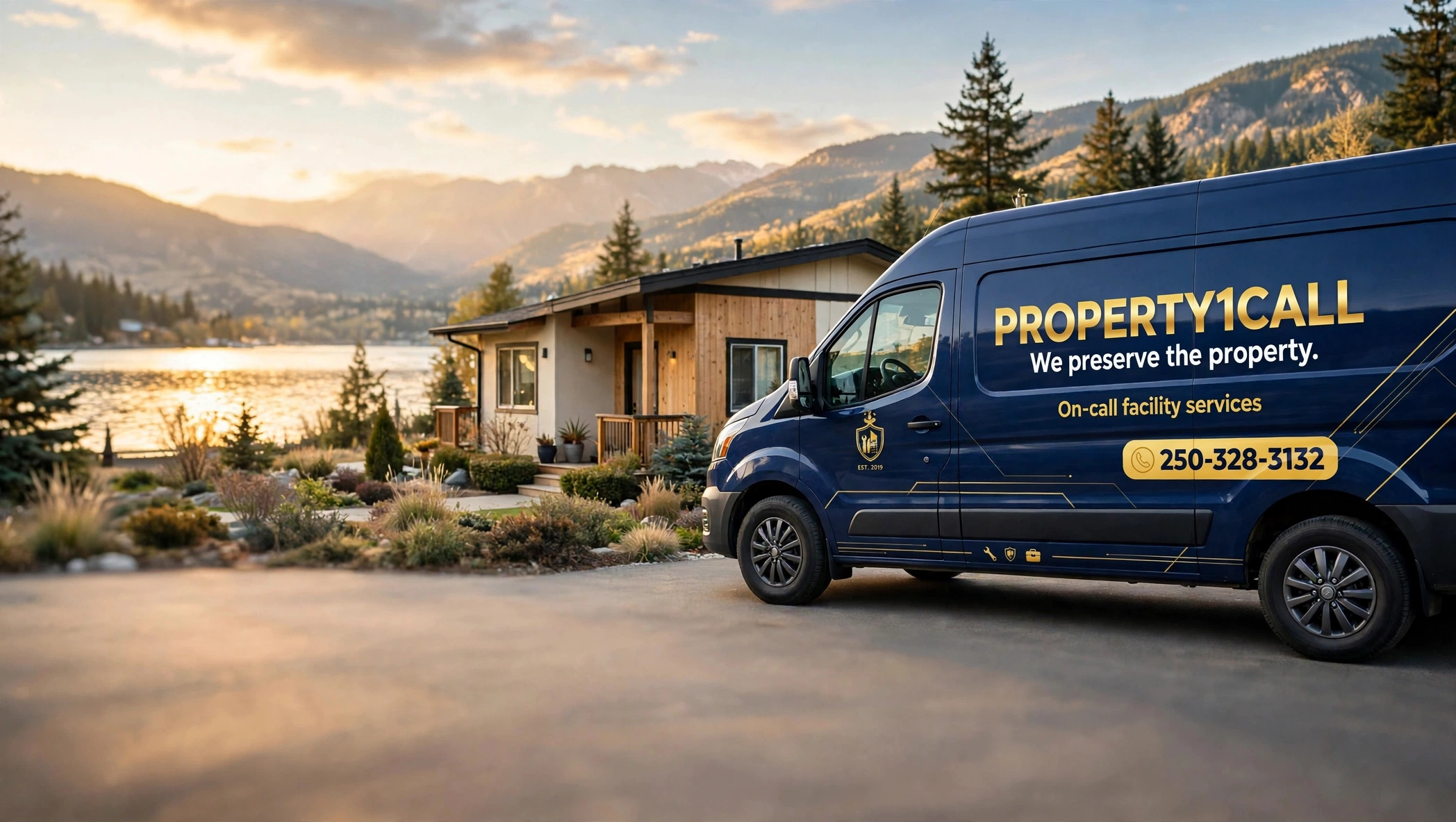 Property1Call service van in front of an Okanagan home